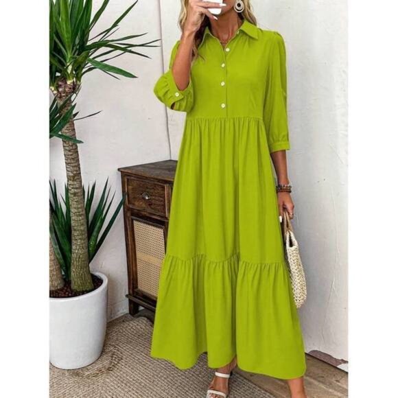 Dresses & Skirts - New Solid Ruffle Hem Smock Dress Maxi Women Outfit